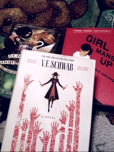 Currently reading The Last Ever After by Soman Chainani, Girl Mans Up by M-E Girard, and A Gathering of Shadows by V.E. Schwab